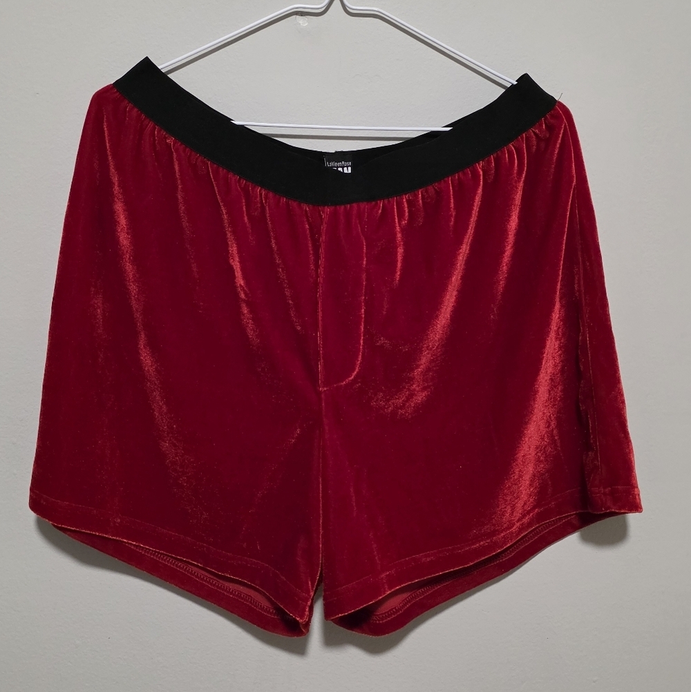 5 For $30 La Vie en rose Red Velvet Shorts with Black Garterized Waistband Boxer